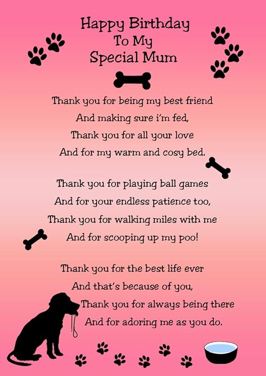 from The Dog Verse Poem Birthday Card (Pink, Special Mum) Amazon.co.uk