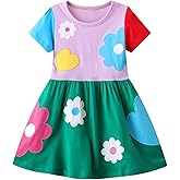 YAGATA Toddler Girl Summer Dress Little Girls Cotton Short Sleeve Dresses Casual Midi Sundress for Kids 2-7 Years
