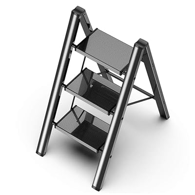 Buy 3 Step Ladder Folding Step Stool With Anti Slip Sturdy And Wide Pedal Aluminum Portable Lightweight Ladder Shelf Multi Use For Home And Kitchen Black 330 Lbs Online In Turkey B08tbvhthd