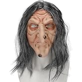 Bulex Scary Witch Mask with Gray Hair Halloween Realistic Old Lady Latex Mask Costume for Adults Horror Cosplay