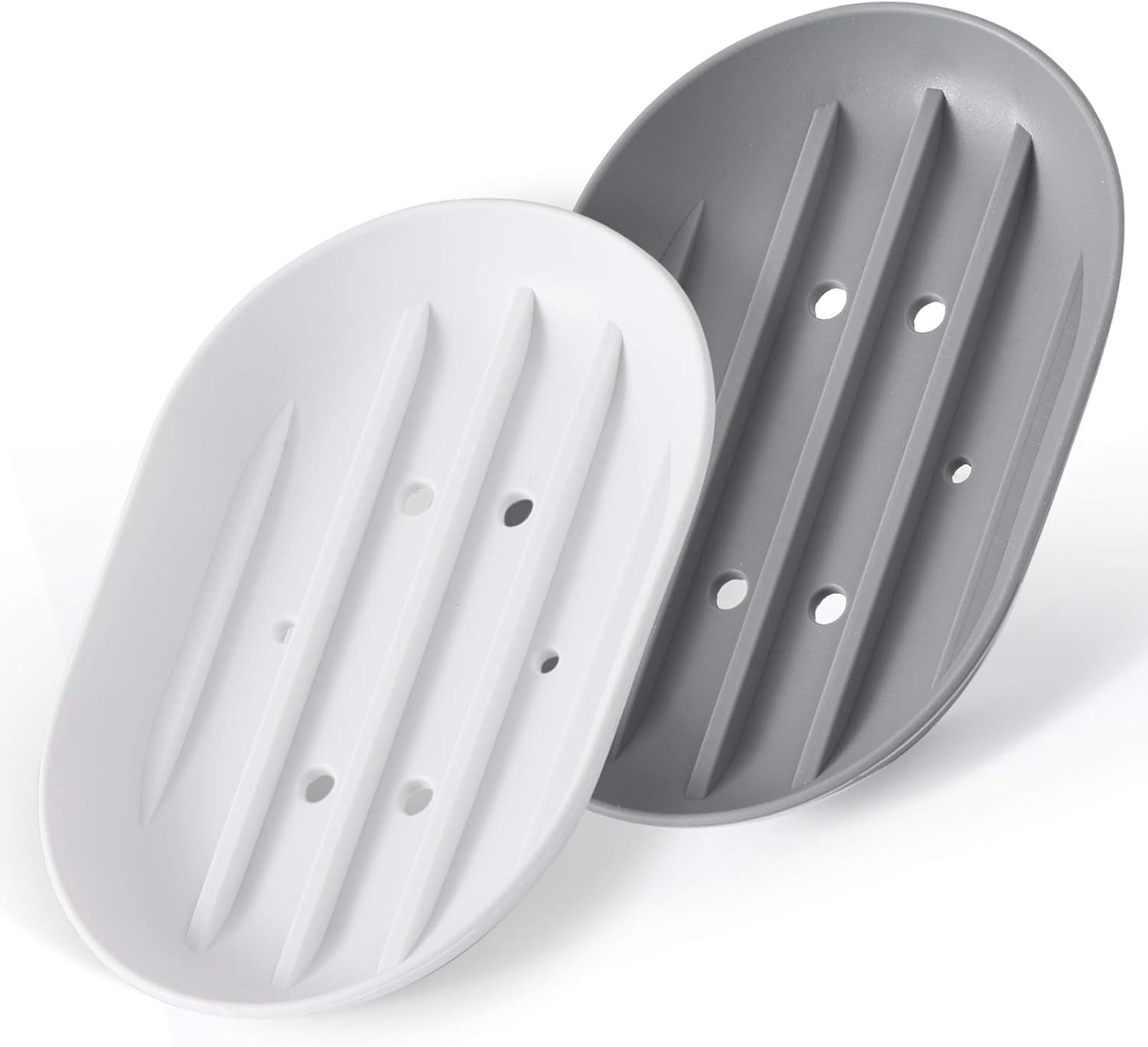 Bathroom Soap Dishes Dish Holder Stand Saver Tray Case for Shower-Silicone Rubber Drainer Dishes for Bar Soap Sponge Scrubber Bathroom Kitchen Sink-Dishwasher Safe-Drains Water,Extends Soap Life,Gray: Home & Kitchen
