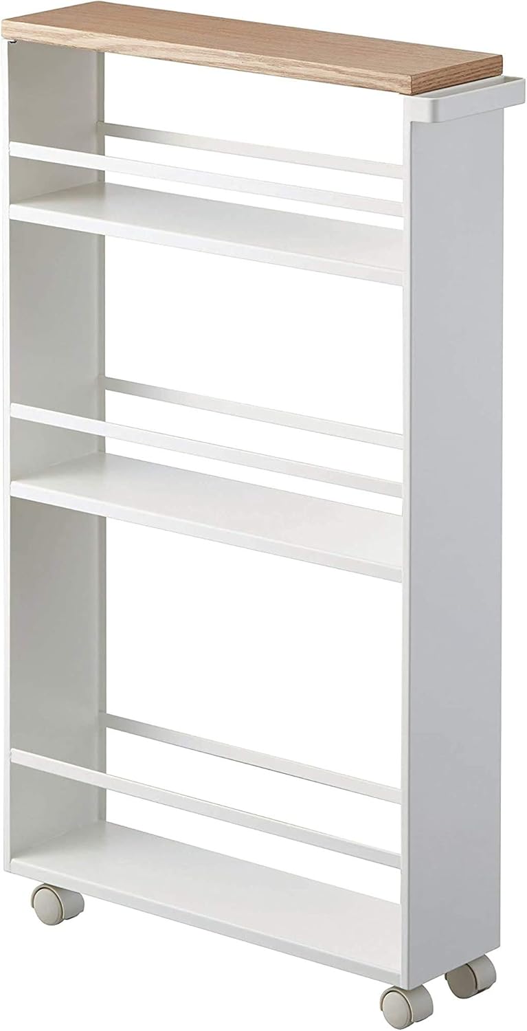 YAMAZAKI home Tower Rolling Slim Storage Cart With Handle White: Furniture & Decor