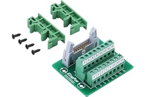 Jienk IDC16 Breakout Board 2x8 16Pins Male Header Terminal Block Connector with C45 DIN Rail Mounting feet for PLC MCU