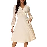 Seta T Women's Long Sleeve Wrap Dresses V Neck Elegant Cocktail Party Work Knee Length Dress with Pockets