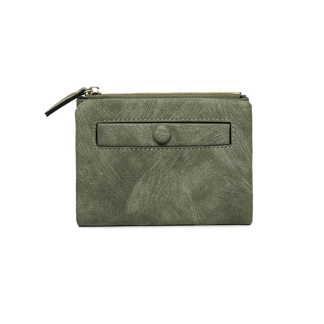 AOXONEL Women's RFID Small Bifold Leather Wallet Ladies Mini Zipper Coin Purse id Card Pocket,Slim Compact Thin (Green)