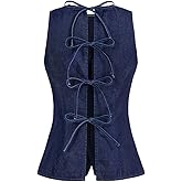 Milumia Women's Button Front Denim Vest Sleeveless Crew Neck Tie Back Tank Tops