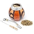 BALIBETOV Natural Yerba Mate Gourd Set - Argentinean Yerba Mate Cup Includes Mate Cup, Bombilla and Cleaning Brush - Classic Mate Drinking Set