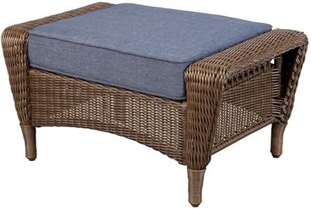 Hampton Bay Spring Haven Brown All-Weather Wicker Patio Ottoman with