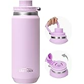 GREYLOCK 24 oz Insulated Water Bottle with Straw Lid, Leakproof Reusable Stainless Steel Vacuum Flask, 24hr Cold & Hot, Carry Handle & Silicone Spout, BPA-Free for Gym, Hiking, Travel,Purple