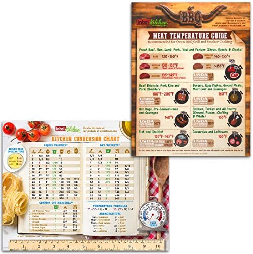 2017 Best Design Kitchen Gifts Set: Most Useful Kitchen Metric Measurement Conversion Chart + BBQ Meat Temperature Guide Magnets (8.5" x 11") Big Fonts Easy to Read Comprehensive Cooking Information