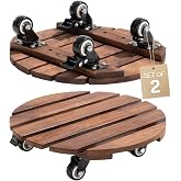 Idzo 2-Pack 14 Inch Acacia Wood Plant Caddy with Wheels &ndash; Heavy-Duty Plant Dolly with 264 Lbs Capacity, 360&deg; Lockable Wheels for Large Plant Pots, Heavy Objects, Ideal for Indoor and Outdoor Use