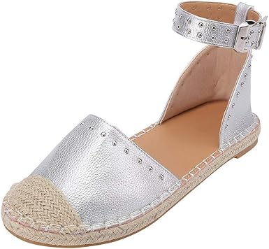 silver flat closed toe sandals