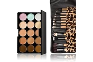 Pure Vie 6 Colors Hydrating Full Coverage Correcting Concealer Palette Camouflage Makeup Contour Kit for Conceals Corrects Dark Circles Acne + 11 Pcs Foundation Powder Concealer Eyeshadows Brushes