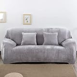 Teynewer Thick Velvet Sofa Covers 3 Seater Light Grey with 1 Pillowcase view 7
