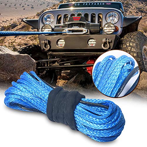 Synthetic Winch Rope, Durable 7000 LBS for ATV UTV KFI Vehicle Car Motorcycle, 1/4" × 49.2 ft, Blue