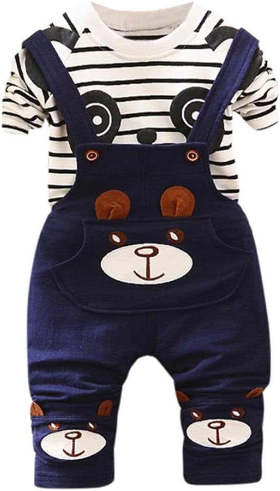 Baby Clothes Set for 0-2 Years Old,Toddler Infant Boys Girls Panda Print Stripe Tops+Pants Overalls Outfit Suits