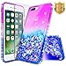 NageBee iPhone 8 Plus Case, iPhone 7 Plus Case with Tempered Glass Screen Protector for Girls Women Kids, Glitter Liquid Waterfall Floating Durable Moving Quicksand Clear Cute Phone Case -Purple/Blue