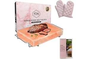 POHS 2 INCHES THICK Himalayan Salt Block For Grilling, Searing, Cooking, BBQ, Himalayan Salt Slab with Premium Quality Stainless Steel Holder 12x8x2 Inches