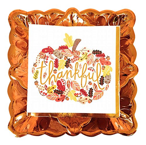 Thankful Deluxe Fall Party Dinnerware Bundle - 3 Items: Dinner Plates, Dessert Plates, Large Napkins