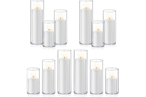 Homjoy 24 PCS White Pillar Candles with Glass Candle Holders Clear Hurricane Candle Holders Glass Cylinder Vases for Centerpieces Wedding Party, Event, Home Office (12 Candles+12 Candle Hoders)