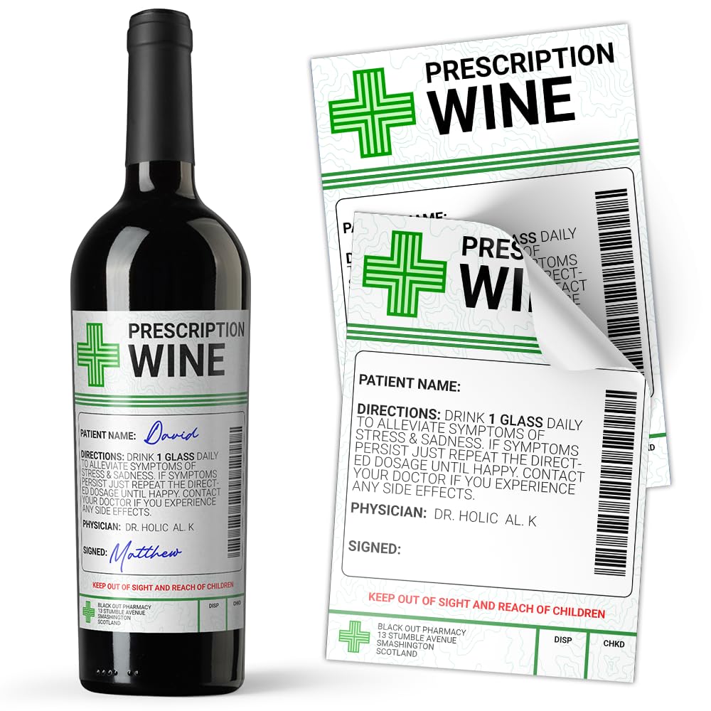 Wine Prescription Medical Alcohol Bottle Gift Funny Drinks Sticker Label (6)