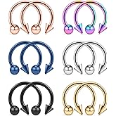 Ruifan 12PCS 14G Surgical Steel Nose Septum Horseshoe Hoop Earring Eyebrow Tragus Lip Piercing Ring