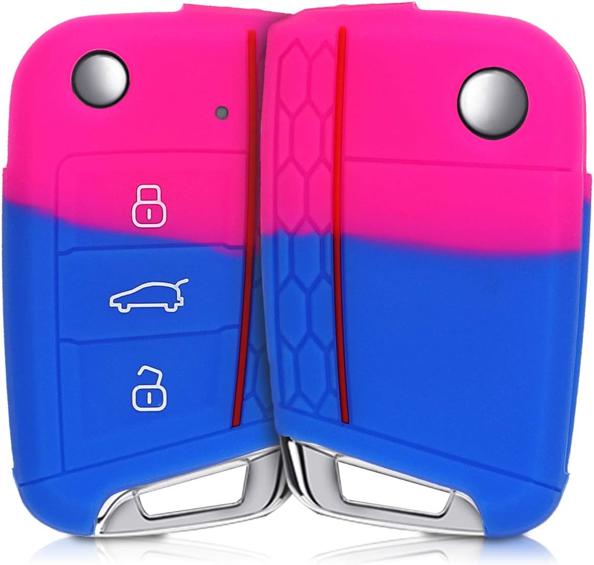 kwmobile Car Key Cover Compatible with VW Golf 7 MK7 3 Button Car Key - Silicone Protective Key Fob Cover - Bicolor Dark Pink/Blue