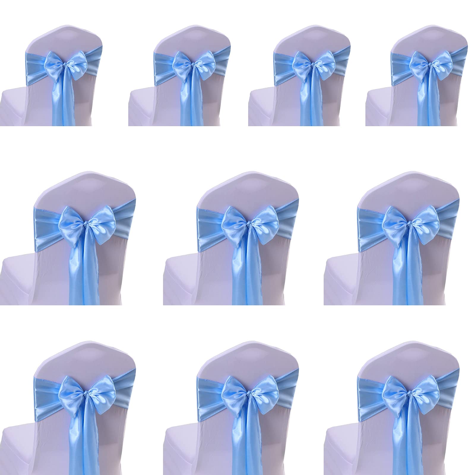 CHENGZI 10 PCS Party Decoration Satin Chair Sashes, Satin Bow Tie Soft Chair Sash Bow Ribbon for Wedding, Banquet, Birthday, Event Decoration (SkyBlue)