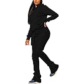 Women's Sweatsuits Sets 2 Piece Outfits Drawstring Hoodies Stacked Jogger Sweatpants Tracksuits Casual Set