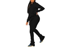 PINSV Women's Sweatsuits Sets 2 Piece Outfits Drawstring Hoodies Stacked Jogger Sweatpants Tracksuits Casual Set
