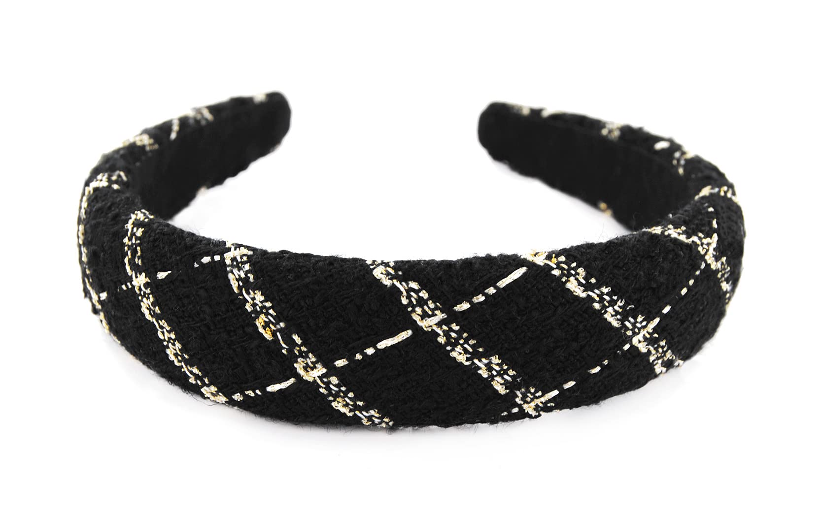 axy HRK8 Wide Headband with Tweed Fabric Padded - Beautiful Headband Hair Accessories (Black)