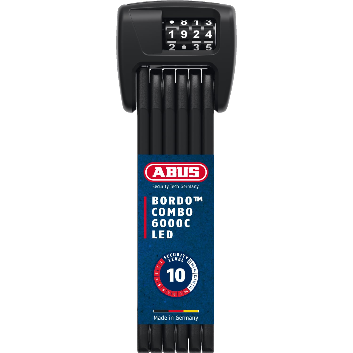ABUS Bordo 6000C LED folding lock with SH lock holder - foldable bike lock with illuminated numerical code - security level 10 - length 90 cm