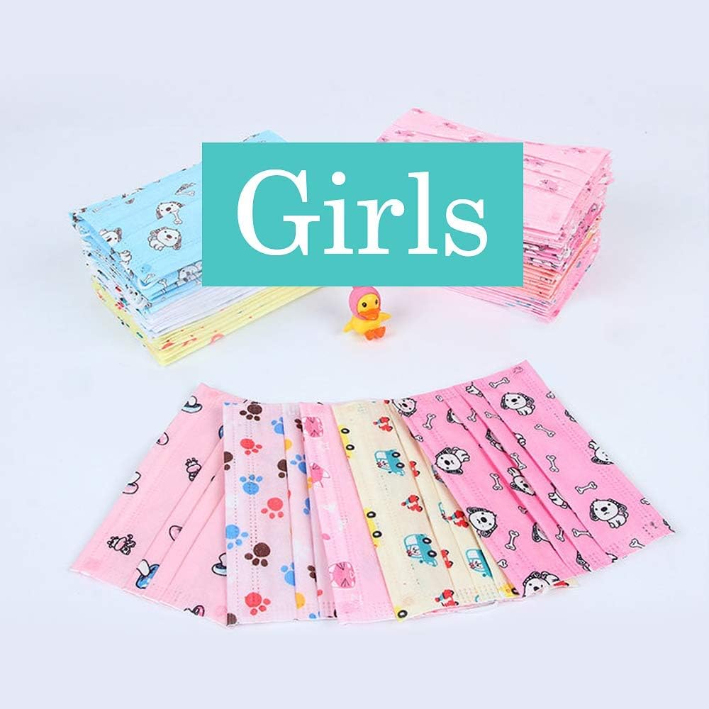 20 Pcs Surgical Mask SENREAL Disposable Face Mask Cute Print Flu Mask 3 Layers Earloop Mouth Mask Half Face Windproof Mask Anti-dust Cotton Face Mask-Girls Color