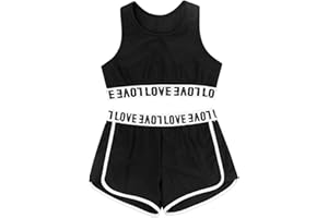 TAIKMD Girl's Kids 2-Piece Gymnastics Dance Outfit Athletic Active Set Racer Crop Top with Sport Shorts Swimsuit Clothes