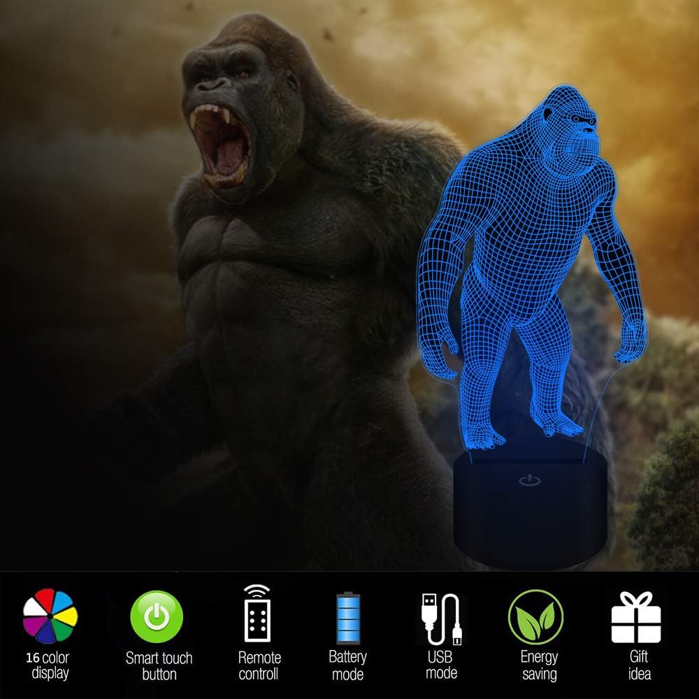 FULLOSUN 3D Night Light Monkey Gorilla LED Night Light Baby Nursery Monkey Lamp for Nursery Home Decor Christmas Birthday Gifts - Image 4