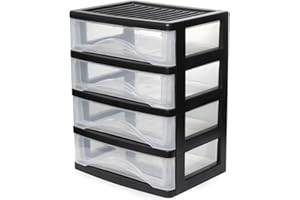 NEETBU Plastic Desktop Organizer with 2 Drawer, 2 Pack White Storage Organizer for Office Supplies Makeup Desk Versatile Storage Box for Office, School, Home (Black, Small 4 Drawer - 1 Pack)