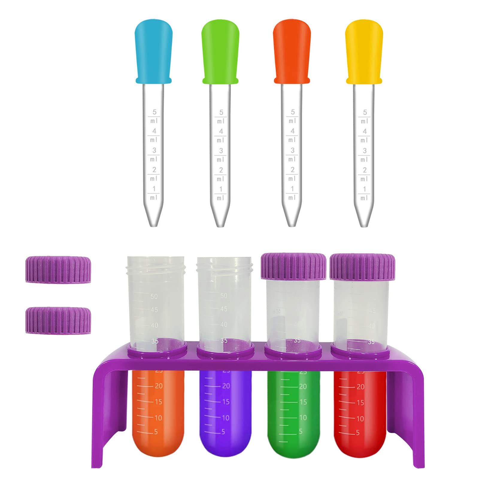 EQLEF Test Tubes for Children, Large Plastic Tubes with Stand and Dropper Pipettes for Creative Science Experiments Kids Water Play Educational Toy Home Science Kits for Boys and Girls (Purple) — image 1