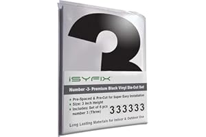iSYFIX Black Vinyl Number 3 (Three) Stickers - 6 Pack 3 inch Self Adhesive - Premium Decal Die Cut & Pre-Spaced for Mailbox, Signs, Door, Cars, Trucks, Home, Business, Address Number, Indoor & Outdoor