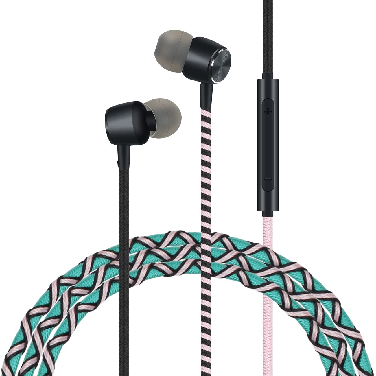 URIZONS 3.5 Jack Earbuds in ear Colorful Headphones with Mic - Nylon Rope Thread Braided Bohemian Wired Earphones Tangle free for iPhone Laptop Tablets Android