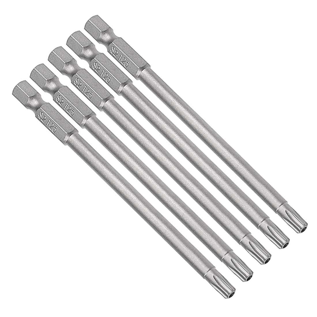 sourcing map 5 Pcs T25 Magnetic Torx Screwdriver Bits, 1/4 Inch Hex Shank 3.94-inch Length S2 Security Tamper Proof Screw Driver Kit Tools
