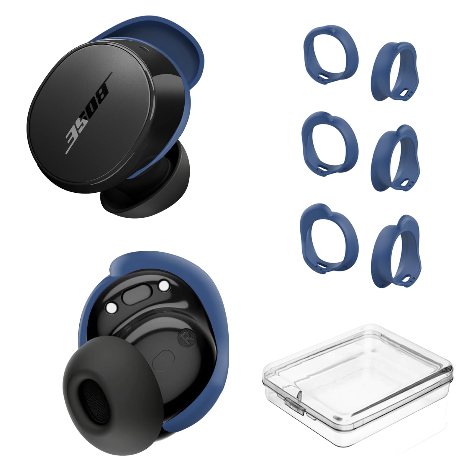 Photo 1 of [3 Pairs] Ear Tips Covers for Bose New QuietComfort Earbuds (2024), Silicone Sport Ear Hook Cover Accessories for Bose New QC Earbuds, Anti-Slip Replacement Eartip Fit Kit (S,M,L) (Blue)