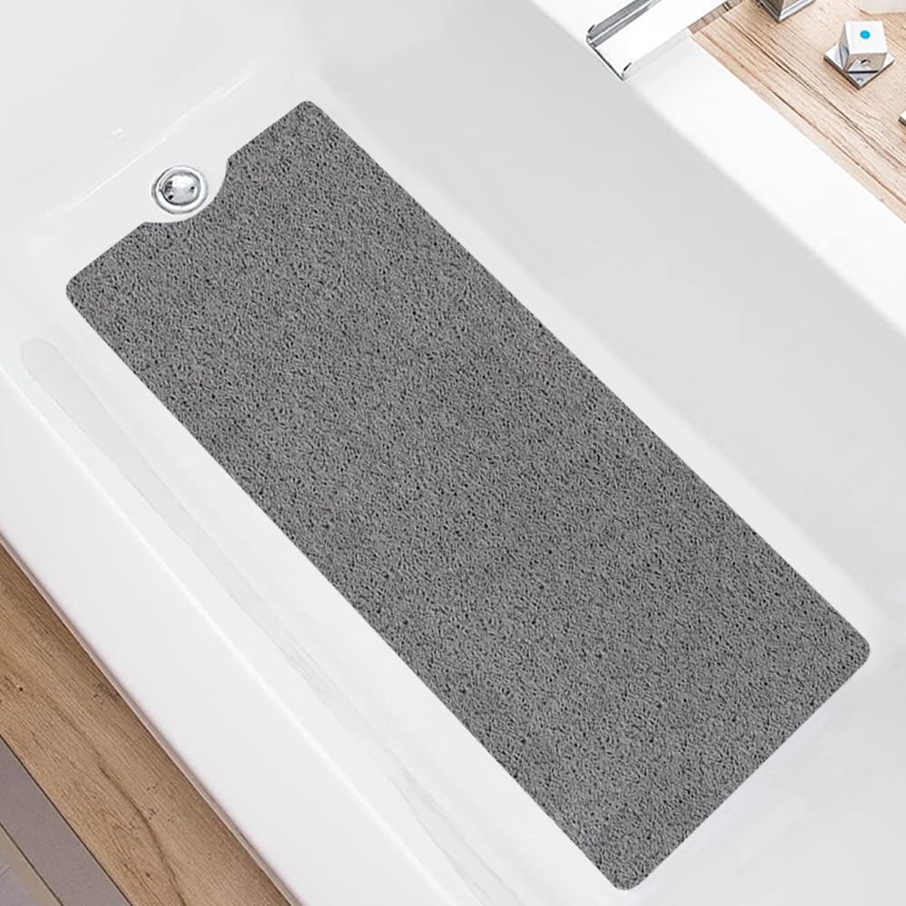 Bathtub Mat Non Slip 100x40cm, PVC Loofah Soft Safety Massage Long Non Slip Bath Tub Mat, Shower Mats for Bathtubs with Drain Holes, Quick Dry (Grey)