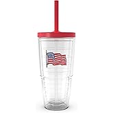 Tervis American Flag Made in USA Double Walled Insulated Tumbler Travel Cup Keeps Drinks Cold & Hot, 24oz with Straw Lid, Classic