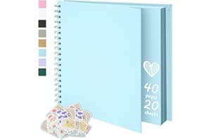 Remowith 7X7 Inch DIY Scrapbook Photo Album, Kraft Blank Paper Scrap Book 40 Pages Memory Book for Wedding Family, Light Blue