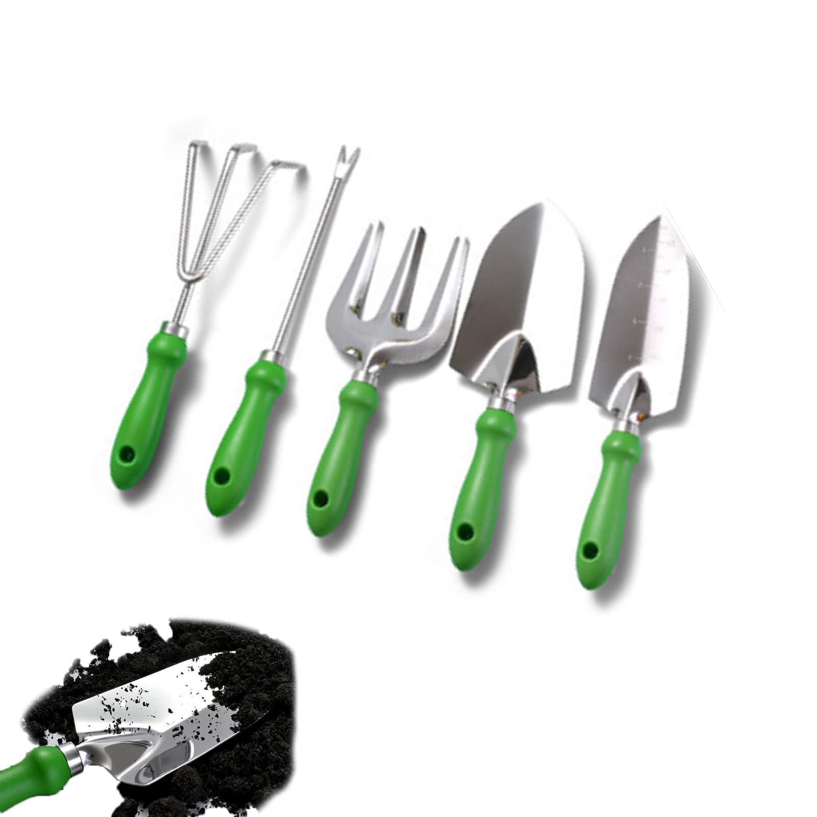 5-Piece Heavy Duty Stainless Steel Garden Tools Set: Rust-Proof Trowel, Weeder, Hand Fork, Hand Rake & Transplanter. Ideal Gardening Gifts for Men & Women, Perfect for Indoor/Outdoor Plants.