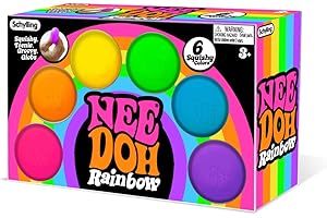 Schylling NeeDoh Rainboh Teenie - Sensory Squeeze Toy - Contains 6 Mini Groovy Globs - 1.5" Wide - Multicolored