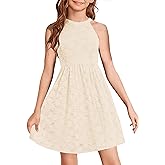 HOSIKA Girls Halter Neck Sleeveless Elegant Floral Lace A-line Flared Swing Party Dress for 6-12 Years Kid