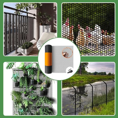 NUOWEI Valla De Plástico Negro, 15,7 Pulgadas x 5 Metros Red Protectora, Malla De Plástico Para Uso En El Jardín o En La Finca, Apta Para Gallinas, Gatos, Perros, Conejos Etc （50 Negro Bridas）