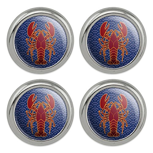 Atlantic Lobster on Blue Waves Metal Craft Sewing Novelty Buttons - Set of 4