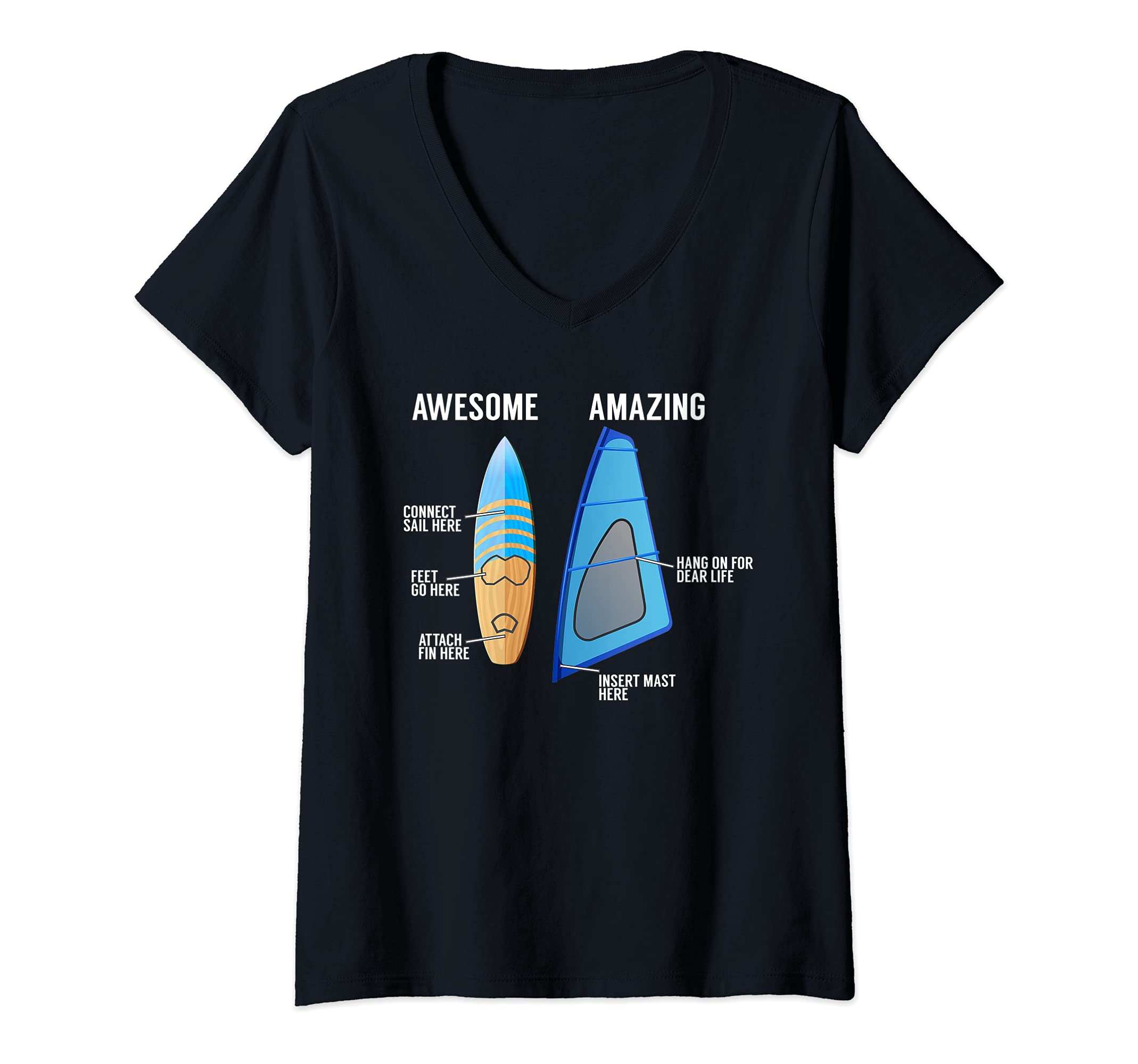 Womens Windsurfing Equipment Gear Board Windsurfer Sailboarder V-Neck T-Shirt